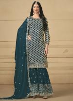 Faux Georgette Morpeach Eid Wear Mirror Work Sharara Suit